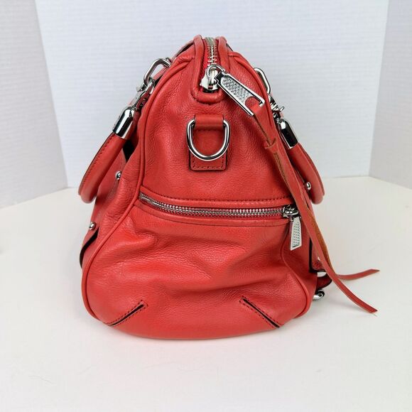 Rebecca Minkoff Cupid Satchel Crossbody Bag Orange Coral Leather Studded Pockets - Picture 5 of 16